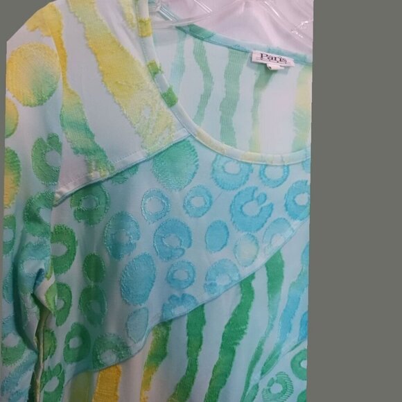 Paris Colorful Layered Tunic Top With 3/4 Sleeves & Abstract Design Size Small - Picture 9 of 10